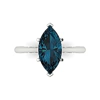 Clara Pucci 2.6 ct Marquise Cut Solitaire London Blue Topaz Classic Anniversary Promise Engagement ring Solid 18K White Gold for Women