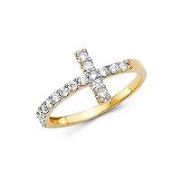 14k Gold Y Side Way CZ Cubic Zirconia Simulated Diamond Religious Faith Cross Ring Size 7 Jewelry for Women