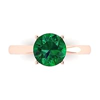 Clara Pucci 1.95ct Round Cut Solitaire Simulated Green Emerald 4-Prong Classic Designer Statement Ring in Solid 14k Rose Gold for Women