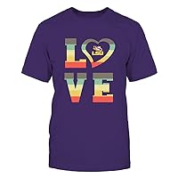 FanPrint LSU Tigers - Stacked Love - Heart Shape - University Team Logo - T-Shirt