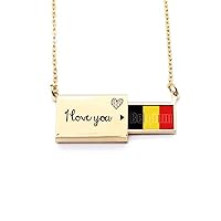 Belgium Country Flag Name Letter Envelope Necklace Pendant Jewelry