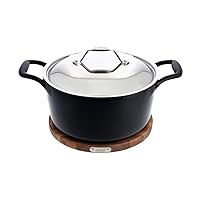 All-Clad Cast Iron Enameled Dutch Oven with Acacia Trivet 6 Quart Induction Oven Broiler Safe 650F Pots and Pans, Cookware Black
