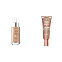 L'Oreal Paris True Match Nude Hyaluronic Tinted Serum Foundation with 1% Hyaluronic acid, Medium 4-5, 1 fl. oz. & L'Oreal Paris Makeup True Match Lumi Glotion, Natural Glow Enhancer