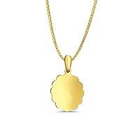 14K Yellow Gold Engravable Flower- Oval Pendant 24mmX12mm with 16 Inch 18 Inch 1.0MM Width 14K Yellow Gold Box Chain Necklace