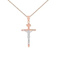 SOLID TWO TONE ROSE GOLD AND WHITE GOLD INRI CROSS PENDANT NECKLACE (1.39