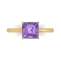 2.05 ct Asscher Cut Solitaire Genuine Simulated Alexandrite 4-Prong Stunning Classic Statement Ring 14k Yellow Gold for Women