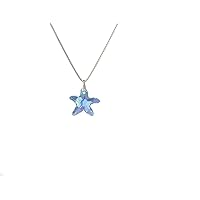 Children's Necklace 925 Silver with Swarovski Elements Crystal Starfish Pendant in 'Aquamarine Aurora Borealis' Colour