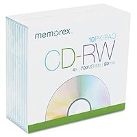 Cd-Rw Discs, 700Mb/80Min, 4X, W/Slim Jewel Cases, Silver, 10/Pack