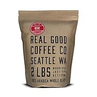 Real Good Coffee Company - Whole Bean Coffee - Decaf Medium Roast Coffee Beans - 2 Pound Bag - 100% Whole Arabica Beans - Grind at Home, Brew How You Like