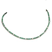ANGEL SALES 10.00 Ct Round Diamond & Green Emerald 18 Inches Tennis Necklace For Men's & Women's 14K White Gold Finish