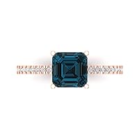 Clara Pucci 1.66ct Asscher Cut Solitaire Natural London Blue gemstone Engagement Promise Anniversary Bridal Ring Real 14k Rose Gold