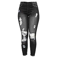 Andongnywell Women's Distressed Denim Skinny Jeans Butt Lift Ripped Jean Jegging High Waisted Stretch Pants with Holes