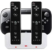 Wii Remote Charger 3 in 1 Charger Dock Charging Station for Wii U Gamepad wii u Charging Dock Wii U Console Charger (White)