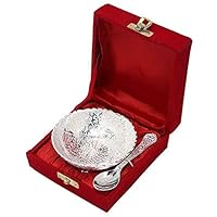 Aluminium -Silver Plated Small Bowl Set with Spoon Size - 3.5 Inch Diameter Bowl, capacity -100 ml /3.38 OZ
