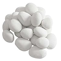 24 PCS Fireplace Ceramic Pebbles for All Types of Indoor, Gas Inserts, Ventless & Vent Free, Electric, or Outdoor Fireplaces & Fire Pits. Realistic Clean Burning Accessories in White