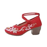 Vintage Chinese Style Women Block Heel Canvas Shoes Ladies Casual Costume Pumps Cotton Embroidered Comfortable