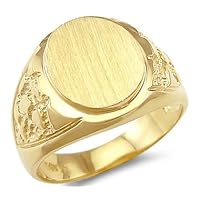 14k Yellow Gold Mens Round Plate Heavy Nugget Ring Band