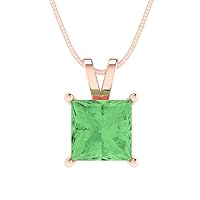 Clara Pucci 2.05ct Princess Cut Light Sea Green Cubic Zirconia Gem Solitaire Pendant Necklace With 18