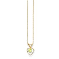 JewelryWeb 14k Yellow Gold Polished Spring Ring 3mm Peridot Love Heart Pendant Necklace for boys or girls chain 15 Inch Measures 10x6mm