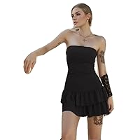 Summer Sexy Mini Dress Women Sleeveless Streetwear Backless Folds Black Party Strapless Dresses Clothin
