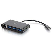 Legrand - C2G USB Adapter, USB C to Ethernet Hub, Gigabit Ethernet Port, 3 Port Adapter with Power Deliver, Black, 1 Count, C2G 29747