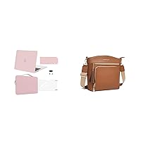MOSISO Compatible with MacBook Air 13.6 A2681 with M2, Plastic Hard Shell Case&Carrying Sleeve Bag&Keyboard Cover&Webcam Cover&Screen Protector&Crossbody Bag with Tassel, Baby Pink&Brown