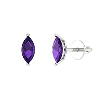 1.0 ct Marquise Cut Solitaire Natural Amethyst Pair of Stud Everyday Earrings Solid 18K White Gold Butterfly Push Back