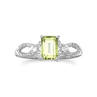 Rhod. P. Ss Ring 4mm X 6mm Peridot Cut Out Marquise Shape Encrusted In White Topaz Each Side Jewelry Gifts for Women - Ring Size Options: 10 5 6 7 8 9