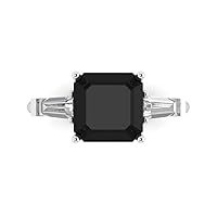 3.50 ct Asscher cut 3 stone Solitaire Genuine Natural Black Onyx Engagement Promise Anniversary Bridal Ring 18K White Gold