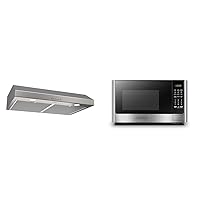 Broan-NuTone BCSQ130SS Three-Speed Glacier Under-Cabinet Range Hood with LED Lights ADA Capable & BLACK+DECKER Digital Microwave Oven with Turntable Push-Button Door, Child Safety Lock