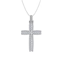 10K Gold or Sterling Silver Diamond Cross Pendant with Gold Plated Silver Cable Chain Necklace (1 3/4 cttw, I-J Color, I2-I3 Clarity), 18