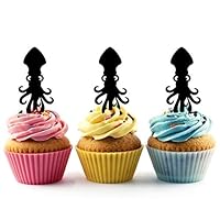 TA0785 Giant Squid Silhouette Party Wedding Birthday Acrylic Cupcake Toppers Decor 10 pcs