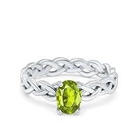 Natural 7X5 Mm Oval Shape Peridot Solitaire Silver Women Ring 925 Sterling Silver Jewelry