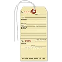 SmartSign (Pack of 100) 5.25 x 2.625 inch Numbered Repair Tags with Pre-Attached String and Stub (Size - 6), 10 Point Manila Cardstock