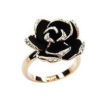 PULABO Exaggerated Rose Gold Ring Shiny Zirconia Garnished with Black Roses Design for New Women Comfortable and Environmentally Popular