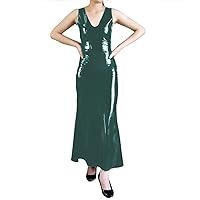 Summer Sexy V-Neck Slim Fit PVC Shiny Dress Women Sleeveless Tight Long Flared Dress