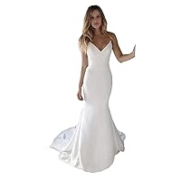 Spaghetti Strap Satin Corset Bridal Ball Gown with Train Beach Mermaid Wedding Dresses for Bride Long