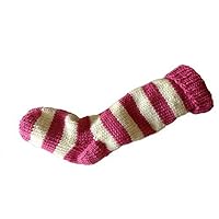 Pink Christmas Stocking Pink and Natural White Striped hand knit 100% wool eweandmeyarns