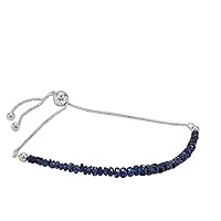Blue Sapphire Bracelet 10 Inch, Sterling Silver Slider, Natural Blue Sapphire Faceted Rondelles Graduated, Beads Silver Jewelry, September Birthstone
