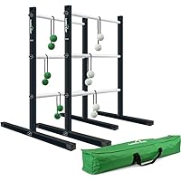 Vivere Ladder Golf Extreme Metal Tournament Edition Ladder Ball Tossing Game with 2 Metal Ladders and 2 Sets of Soft Bolas - Official Equipment,Black