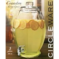Cranston Beverage Dispenser with Glass Lid, Sun Tea Jar with Spigot Kitchen Entertain Glassware Water Pitcher for Juice, Wine, Kombucha and Cold Drinks, Clear, Huge 3 Gallon