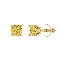 0.4ct Round Cut Solitaire Natural Yellow Citrine Unisex Stud Earrings 14k Yellow Gold Screw Back conflict free Jewelry