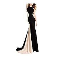Women's Halter Neck Sleeveless Color Block Patchwork Maxi Dress Party Evening Gowns (Color : Black, Size : Large)