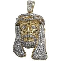DTJEWELS 2.00 Ct Round Cut VVS1 Diamond Men's Jesus Head Charm Pendant 14K Yellow Gold Over Sterling Silver