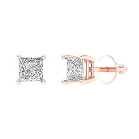 0.9ct Princess Cut Solitaire White Created Sapphire Unisex Stud Earrings 14k Rose Gold Screw Back conflict free Jewelry