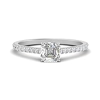 GIA Certified 3/4 Ctw Natural Diamond French Pave Petite Side Stone Women Engagement Ring 14K Solid Gold 1/2 Carat Center Stone SI1-SI2 Clarity & F-H Color (Premium Collection)
