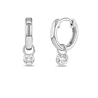 925 Sterling Silver Petite Simulated Birthstone Heart Charm Hoop Earrings For Girls 12mm - Cubic Zirconia Earrings For Girls - Beautiful Simulated Birthstone Earrings for Young Girls