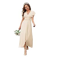 V-Neck Bridesmaid Dresses for Wedding Long Chiffon Ruffles Elegant A-Line Prom Gown Formal Party Dress 2023 DR0252R