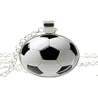 Black White SOCCER BALL Glass Art photo Necklace Man Woman Jewelry as Gifts