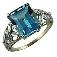 Carillon Swiss Blue Topaz Octagon Shape 5.38 Carat Natural Earth Mined Gemstone 925 Sterling Silver Ring Unique Jewelry for Women & Men